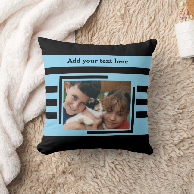 2 photo add text black blue kissen (Decke)