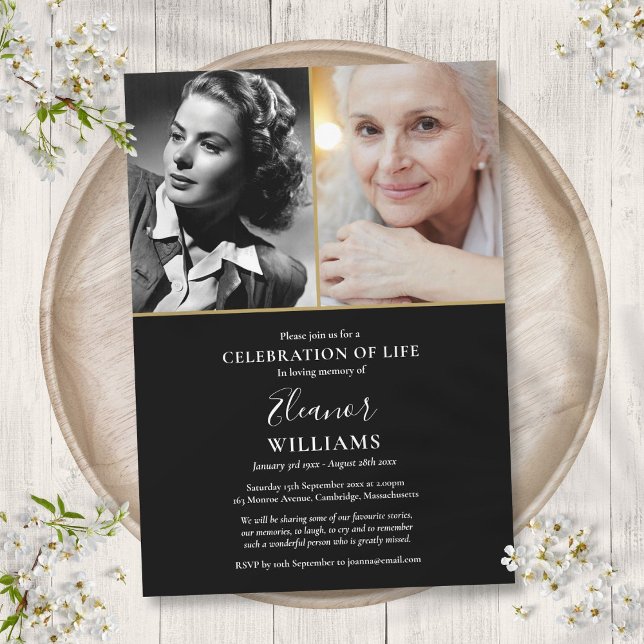 2 Photo Célébration de la vie Invitation funéraire (2 Photo Celebration of Life Funeral Invitation)