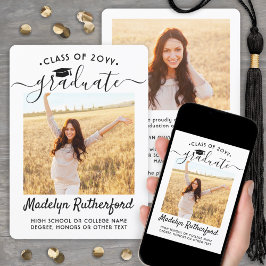 2 Photo Class Year Simple Black & White Graduation Ankündigung