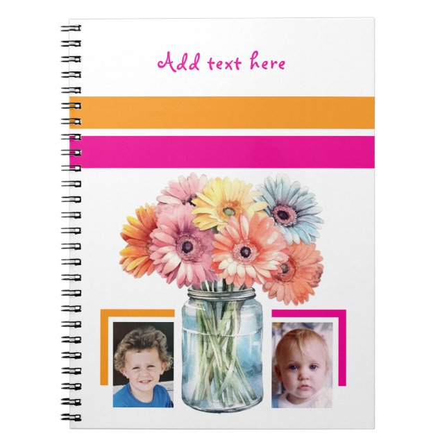 2 photo custom text flowers pink orange notizblock (Vorderseite)