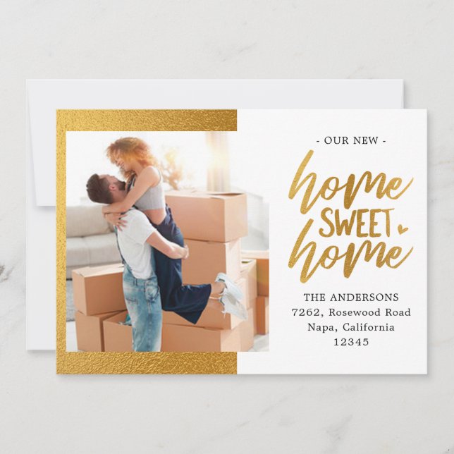 2 Photo Gold Foil Sweet Home Moving Faire-part (Devant)
