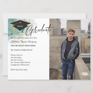 2 Photo Graduation Green Gold Carte Faire-part