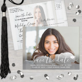 2 Photo Graduation Modern Script Save the Date Ankündigungspostkarte