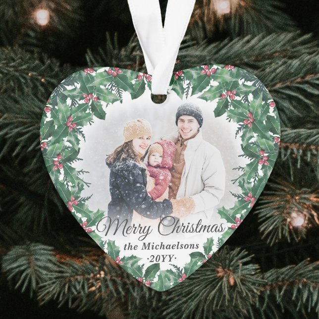 2 Photo Holly Greenery Wreath Merry Christmas Ornament (Von Creator hochgeladen)