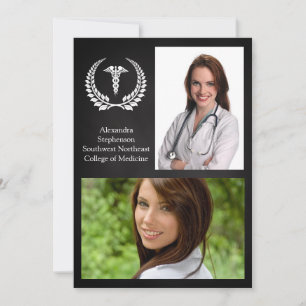 2 Photo Medical Caduceus Laurel Einladung
