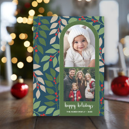 2 Photo modern arch eucalyptus branches Christmas Feiertagskarte