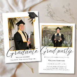 2 Photo Modern Calligraphy Script Graduation Party Einladung