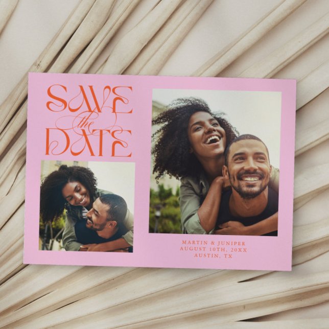 2 Photo Mystical Modern Typography Orange Pink Save The Date (Von Creator hochgeladen)
