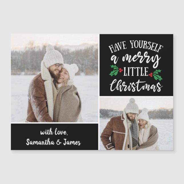 2 Photo Personnalisée Joyeux Noël Carte magnétique (Devant)