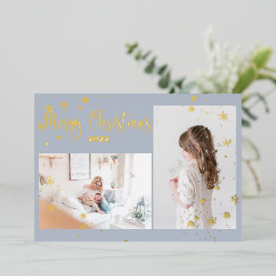 2 photo Snowflakes Christmas Gold Carte photo