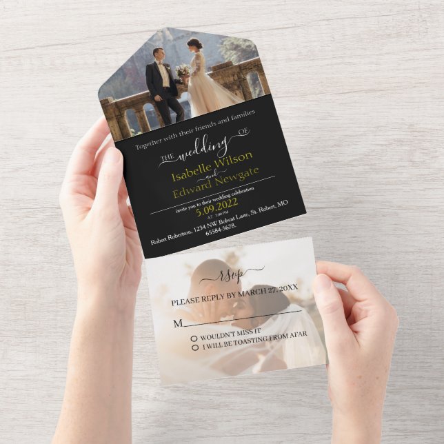 2 photo tout en un seul faire-part de mariage, RSV (Déchirure)