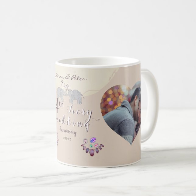 2 Photos14ème anniversaire Mariage ivoire café Mug (Devant droit)