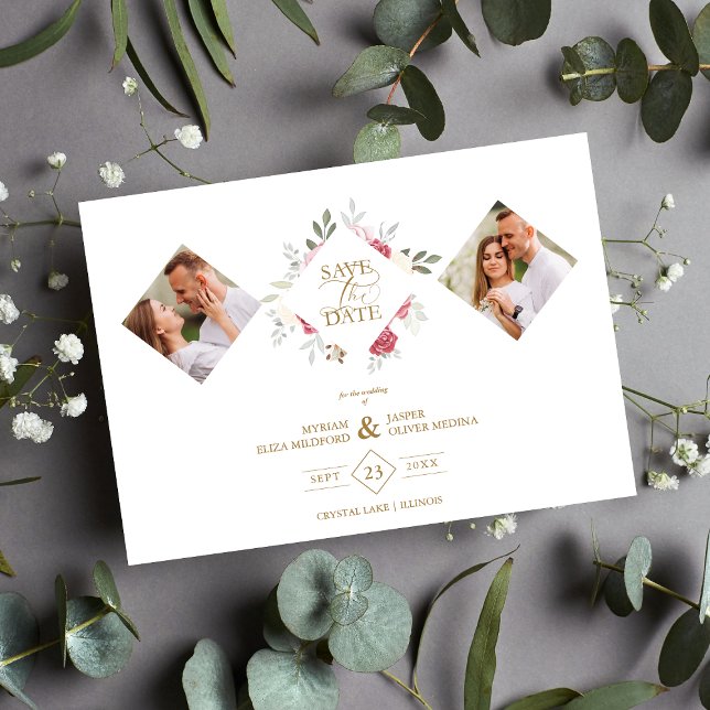 2 Photos Fancy Romantic Pink Shades Floral Bouquet Save The Date (Von Creator hochgeladen)