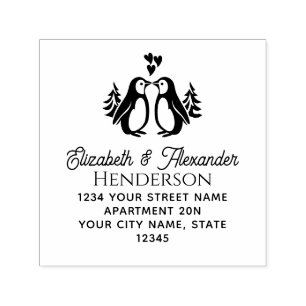 2 Pinguine Kissing, Hearts SQ Name Rücksendeadress Permastempel