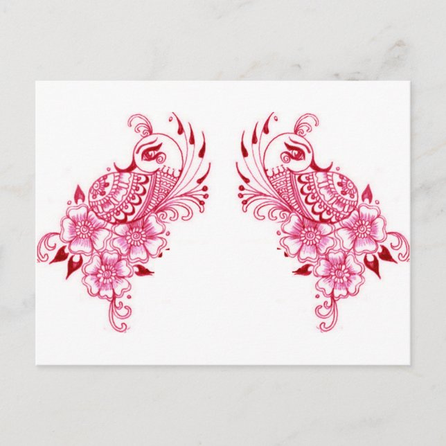 2 Pink Mehndi Henna Pfauenkunst Postkarte (Vorderseite)