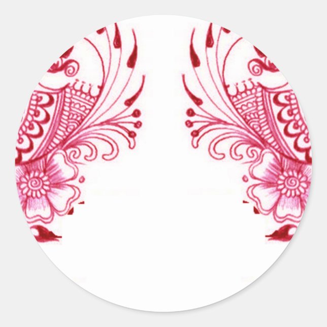 2 Pink Mehndi Henna Pfauenkunst Runder Aufkleber (Vorderseite)