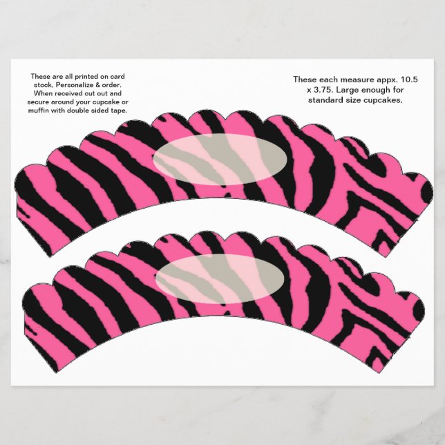 2 Pink Zebra Design Benutzerdefinierte Cupcake-Ver Flyer (Vorne)