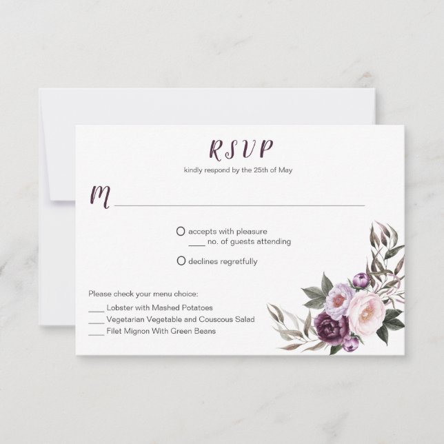 #2 Plum violet Pink Peonies Bouquet Menu Choix (Devant)