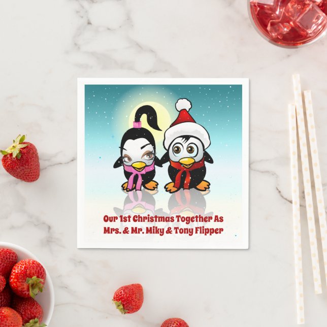 2 Polar Love Birds feiern Weihnachten Serviette (Beispiel)