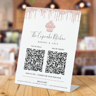 2 QR Code Bezahlen Sie hier Rosa Roségold Cupcake  Sockelschild