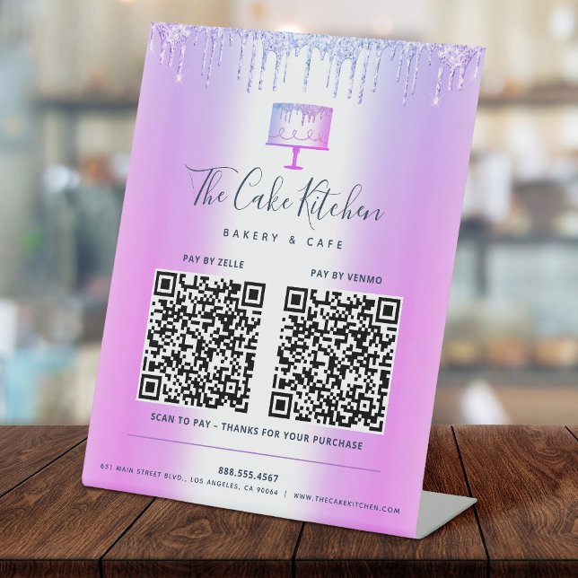 2 QR Code Bezahlung hier Lila Kuchen Bäckerei Glit Sockelschild (Von Creator hochgeladen)