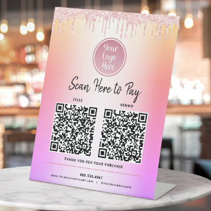 2 QR Code Logo Rosa Glitter Bezahlen Sie hier Rege Sockelschild