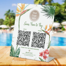 2 QR Code Pay Here Logo Tropical Palm Gold Glitzer