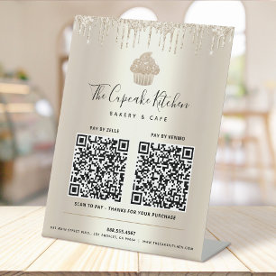2 QR Code Zahlen Sie hier Gold Cupcake Glitter Bäc Sockelschild