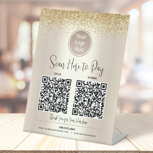 2 QR Codes Benutzerdefiniertes Logo Gold Glitter S Sockelschild