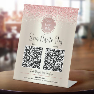 2 QR Codes Benutzerdefiniertes Logo Pink Glitter Z Sockelschild