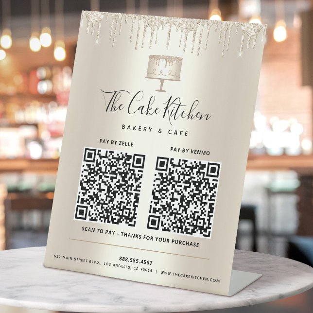 2 QR Codes hier Bezahlung Gold Cake Bäckerei Glitz Sockelschild (Von Creator hochgeladen)