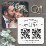 2 QR Codes Hochzeiten Website & UAWG Square Foto Begleitkarte<br><div class="desc">Teilen Sie eines Ihrer Verlobung- oder Hochzeitsszenarien und vereinfachen Sie die UAWG-Antworten mit schicken, modernen QR Code-Gehäusekarten. Bild und Text sind einfach zu anpassen. (IMAGE PLACEMENT TIP: Eine einfache Möglichkeit, ein Foto genau so zu zentrieren, wie Sie es gewollt haben, ist es, es einzuschneiden, bevor Sie es auf die Zazzle-Website...</div>