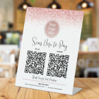 2 QR Codes Pink Glitzer Custom Logo Pay Hier Weiß