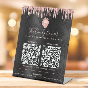 2 QR Codes Zahlen Hier Rosa Erdbeere Glitter Schwa Sockelschild