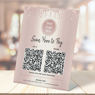 2 QR Codes Zahlen Hier Roségold Glitter Eigenes Lo Sockelschild