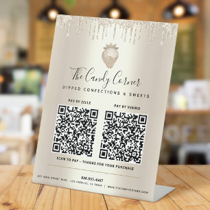 2 QR Codes Zahlen Sie hier Gold Glitter Tropfen Er Sockelschild