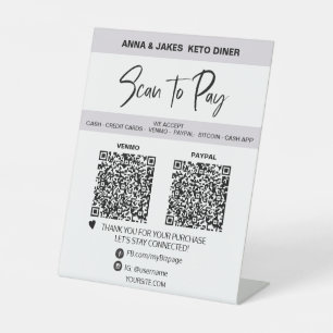 *~* 2 QR ZAHLUNG - MINIMAL Tabletop Table Zent Sockelschild