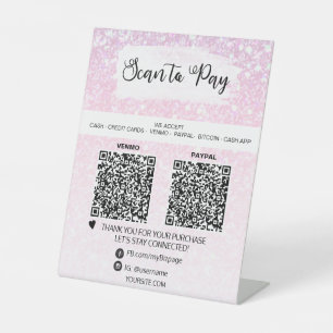 *~* 2 QR-ZAHLUNG - rosa Tablette Zelt Sockelschild