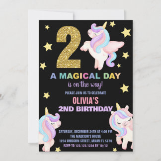 2. Rainbow Unicorn Geburtstag Einladungen Fliegen