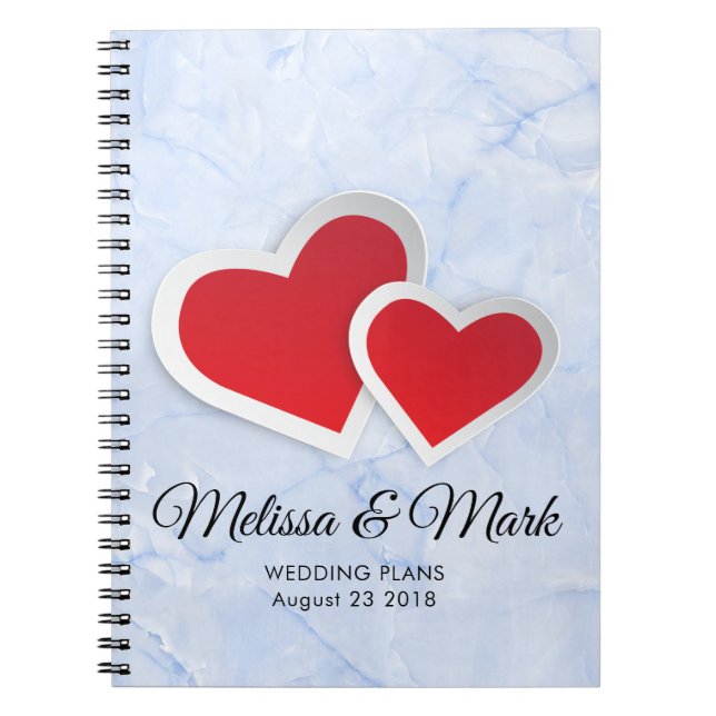 2 Red Hearts on Icy Blue Marble Wedding Plans Notizblock (Vorderseite)