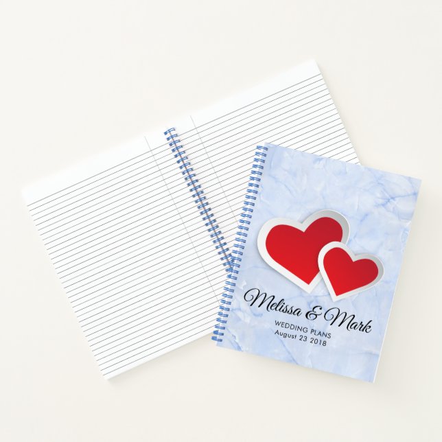 2 Red Hearts on Icy Blue Marble Wedding Plans Notizbuch (Innenseite)