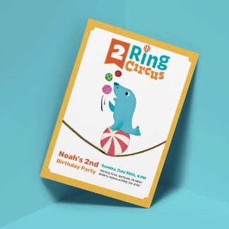 2-Ring Circus Animal Siegel 2. Geburtstag Einladun Einladung