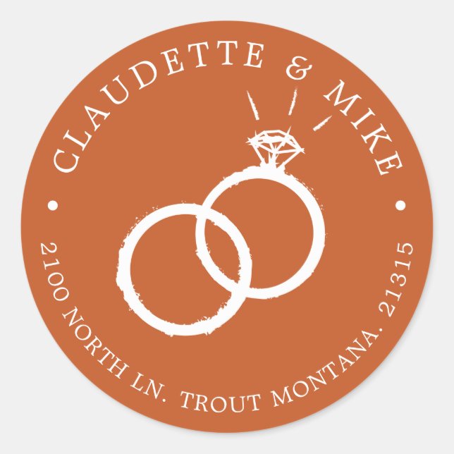 2 Ringe | Minimal Terracotta Orange Wedding Runder Aufkleber (Vorderseite)