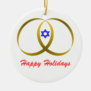 2 Ringe & STAR DAVID, Happy Holidays Keramik Ornament