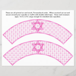 2 rosa Bat Mizwa individuelle Cupcake-Verpackungen Flyer