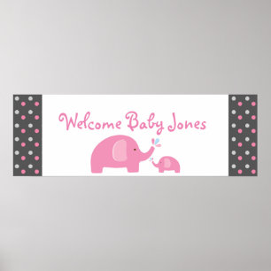 2 rosa Elefanten-Baby-Party-Girlande zum Streuen Poster