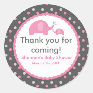 2 ROSA ELEFANTEN Polka Punkt Baby Shower Aufkleber