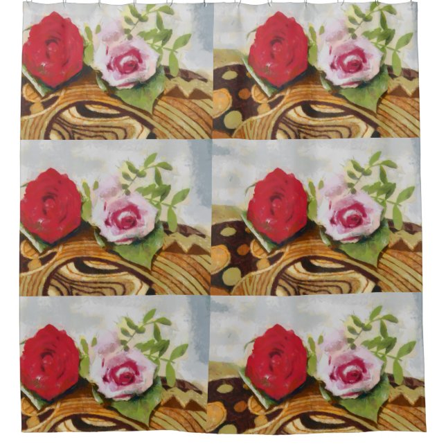 2 Rose Malerei Duschvorhang (Vorderseite)