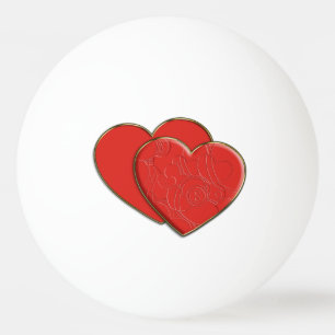 2 ROTE HERZEN/2 AUSWENDIGE HERZEN + Ihr Text u. Tischtennisball