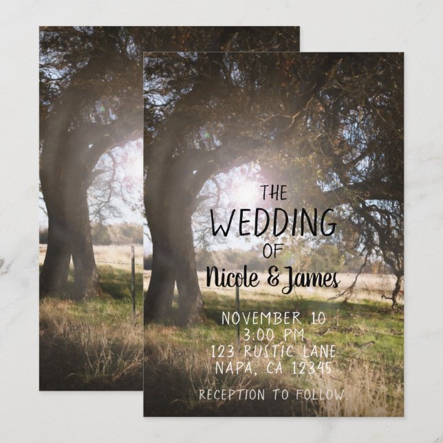 2 Rustikale Bäume Noon Dusk Sunset Country Wedding Einladung (Vorne/Hinten)